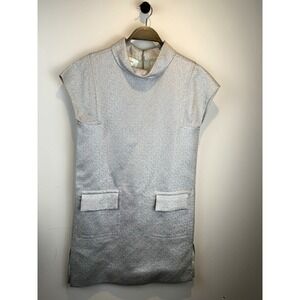 Vtg 1960s BH WRAGGE Mod Space Age Silver Metallic Shift Dress Flap Pockets